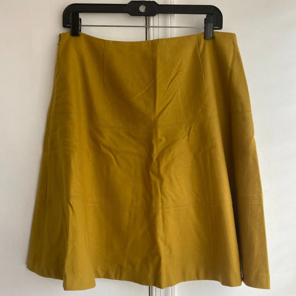 Boden Womens Kelly mustard A-Line Skater Skirt Sz 10 Wool Blend Lined Career - Picture 4 of 6